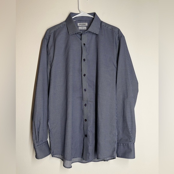 Twillory SafeCotton Navy/White Gingham Button Down Long Sleeve 17 34/35 Tailored - Picture 1 of 16
